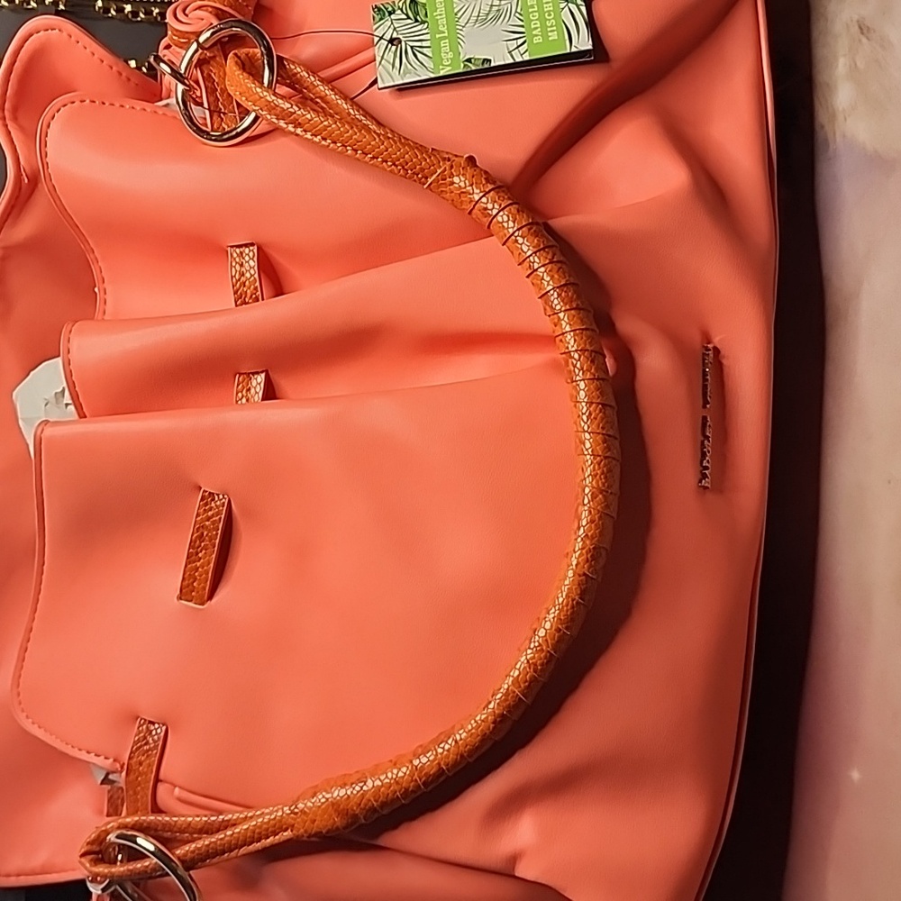 Badgley Mischka Coral and Orange Shoulder Bag